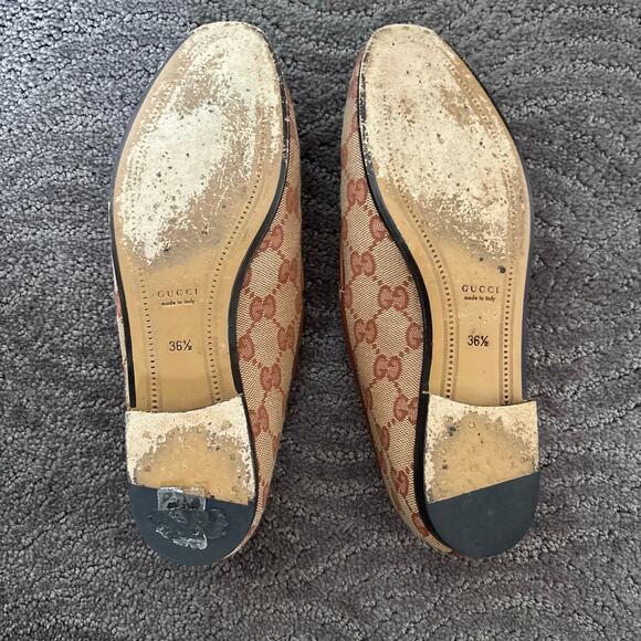 Gucci Jordaan GG Monogram Canvas Horsebit Loafers Beige Brown Flats Size EU 36.5 - Picture 12 of 16
